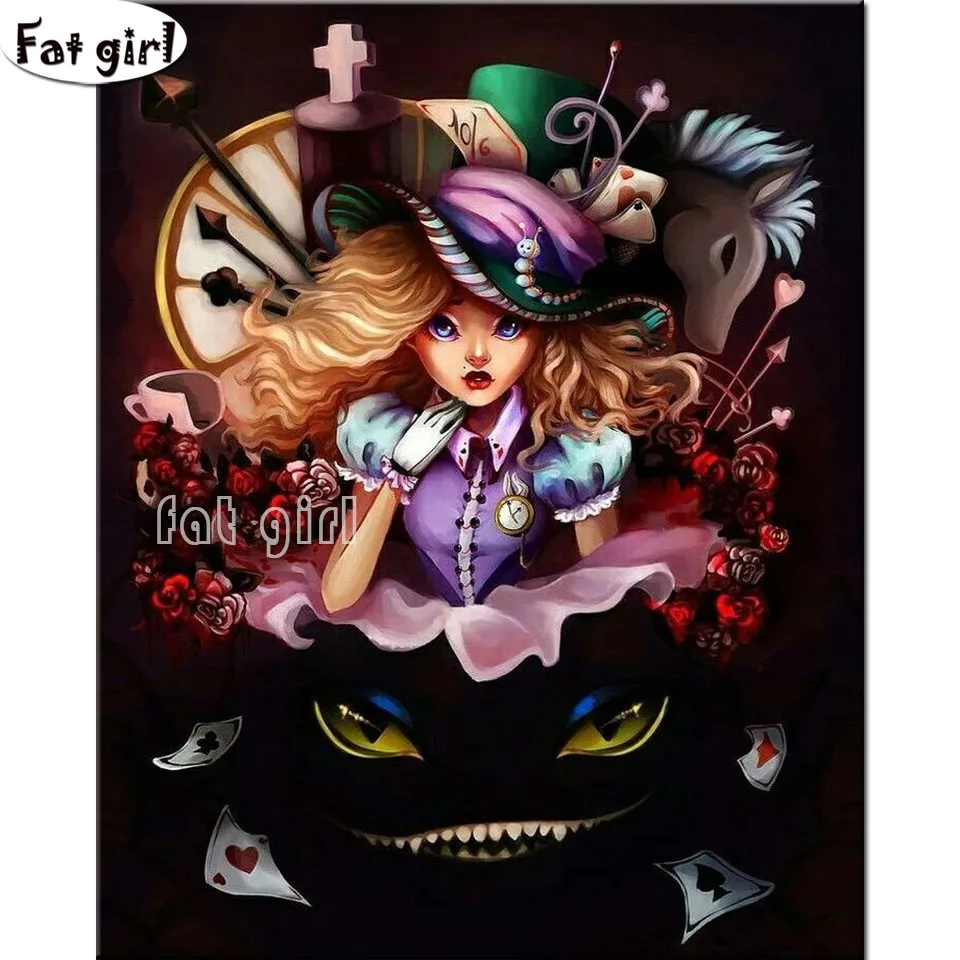 

Diamond Embroidery Alice In Wonderland 5D Diy Diamond Painting Cross Stitch Cartoon Princess Girl Mosaic Magic Cat Rhinestone