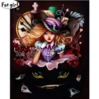 Алмазная вышивка Алиса в стране чудес 5D сделай сам, алмазная живопись, вышивка крестиком, мультяшная принцесса, девушка, мозаика, волшебный кот Стразы