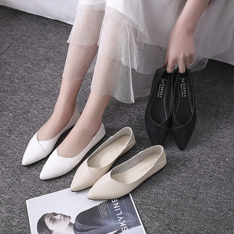 

Women's Leather Single Shoes 2020 Spring Fashion Breathable Soft Bottom Wild Women's Shoes Flat Casual Pointed Shoes U19-44