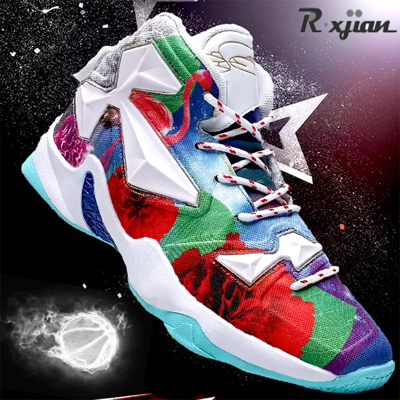 

Высококачественная Баскетбольная обувь R.xjian на воздушной подушке для мальчиков, высокая Нескользящая уличная спортивная обувь для пар, спо...