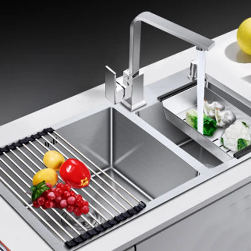 4 мм толщина вручную двойной паз 304 кухонная раковина из нержавеющей стали под