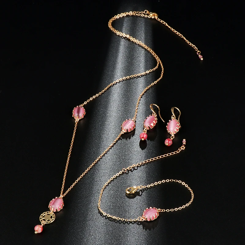 Kinel роскошный свадебный ювелирный набор Модный золотой розовый опал кулон