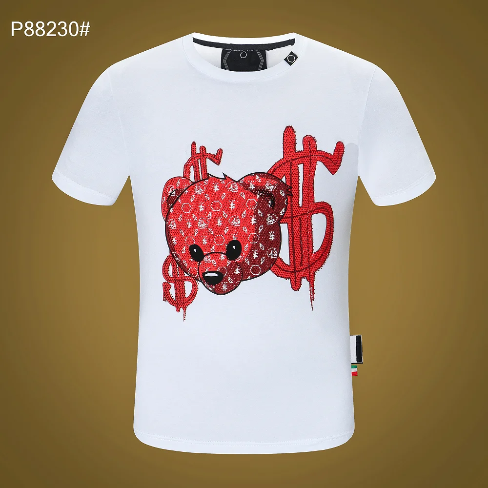 

Plein-Brand Summer Style Short Sleeve Top Tees Men Funny Teddy Bear T shirt PP Casual Cotton T-shirt High-quality Men's Clothing