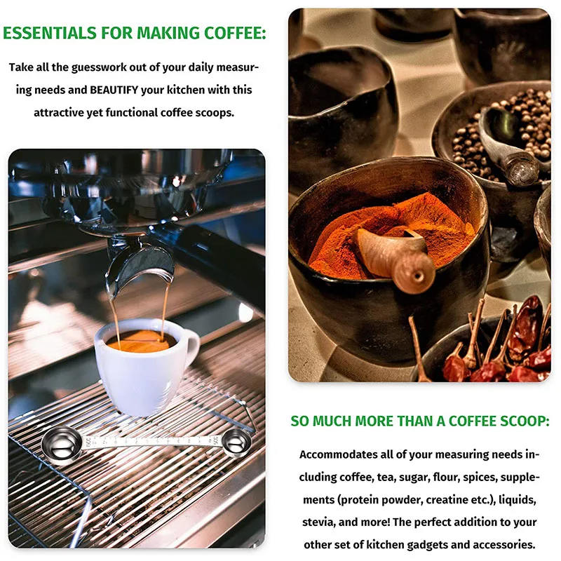 

2 Pieces Coffee Scoops with Tick Mark, 1 Tablespoon and 1 Teaspoon Stainless Steel Coffee Measuring Scoop for Coffee