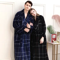 women winter plaid plus size long flannel bathrobe 40 130kg warm bath robe cozy kimono robes dressing gown men night sleepwear