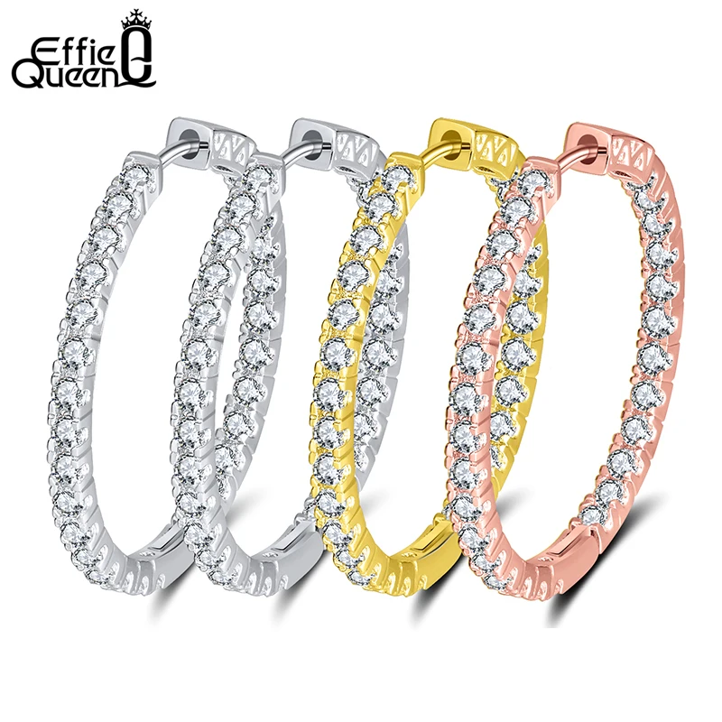 Женские серьги-кольца с фианитами винтажные большие DOE137 |