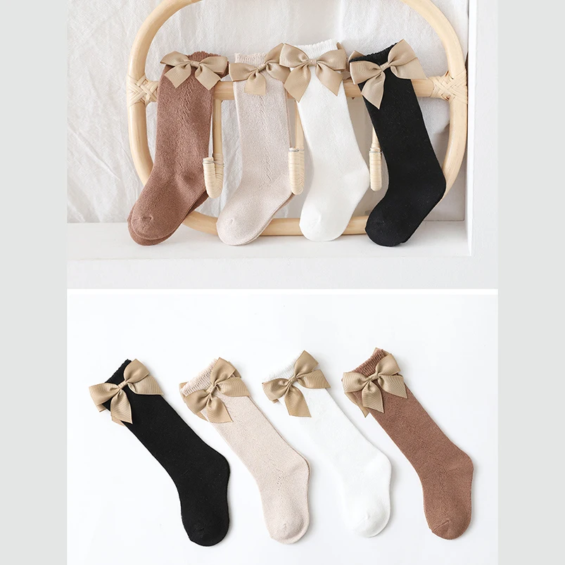 Calcetines de verano para ni&ntilde;as peque&ntilde;as, con lazo calcet&iacute;n largo hasta la rodilla, malla de algod&oacute;n suave, estilo espa&ntilde;ol, transpirables, de 0 a 6 a&ntilde;os-0