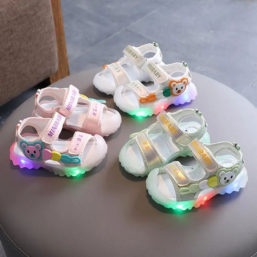 Светодиодный светильник летние детские сандалии для мальчиков и девочек пляжные