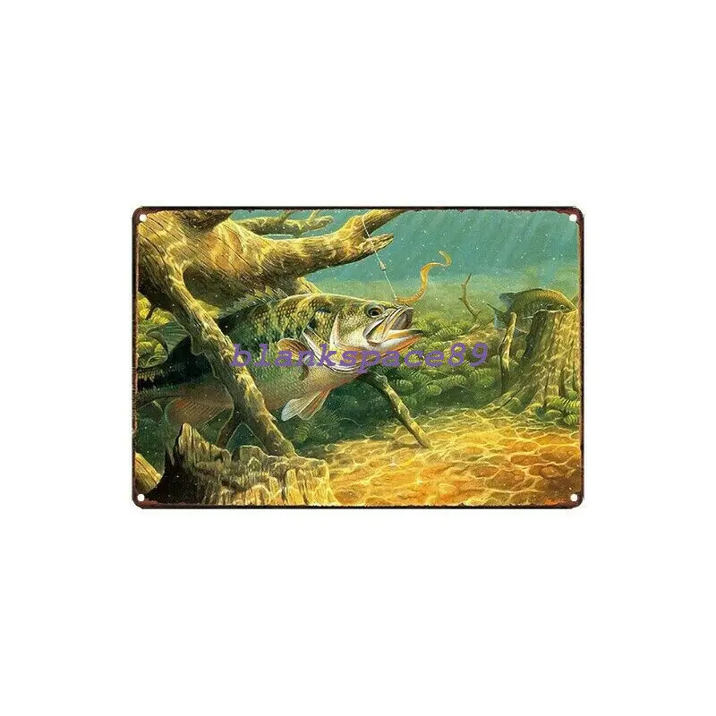 Металлический жестяной ретро постер с изображением ловли рыбы бара паба