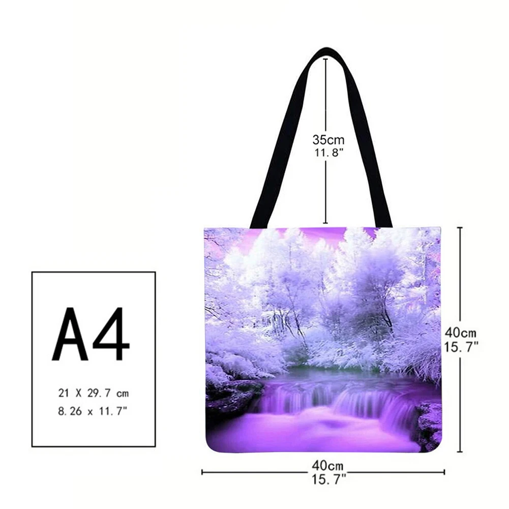 

Women's Bag Fashion Design Snow waterfall Printed Shoulder Shopping Bag Casual Ladies Linen Large Capacity Shopper Tote Handbags