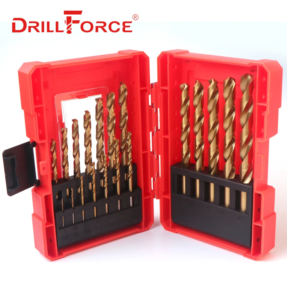 DRILLFORCE 19 шт./компл. 1,0-10 мм Титан сверла высокое Скорость Сталь HSS M2 полностью землю спиральные бурильные сверла для чугунный металлический древесины