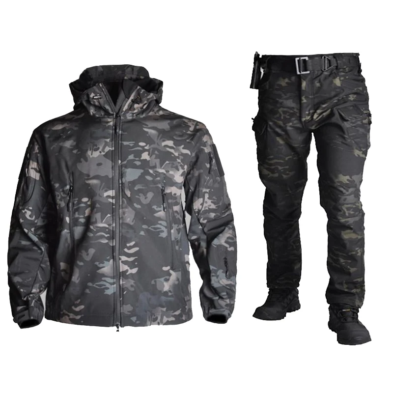 Тактическая мягкая куртка Sharkskin + брюки Мужская камуфляжная охотничья одежда