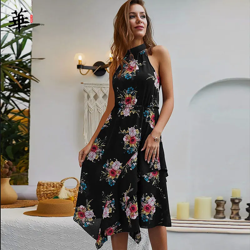 Женские винтажные Ретро платья тропические Листья цветочный принт платье