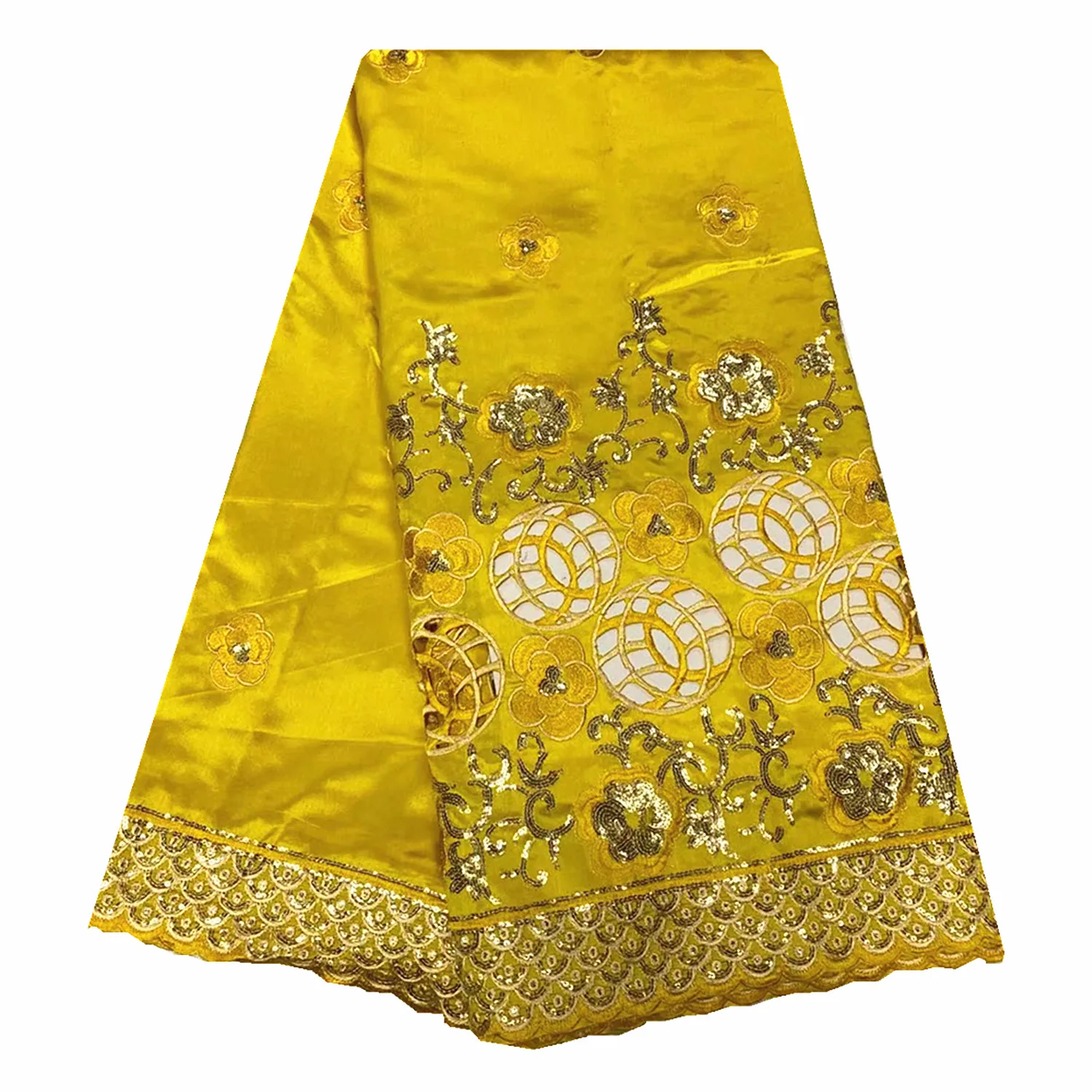 

Высококачественная Женская одежда с цветами, желтая кружевная ткань George, гладкая шелковая вышивка, сетка, дизайн 5 ярдов, свадебное платье