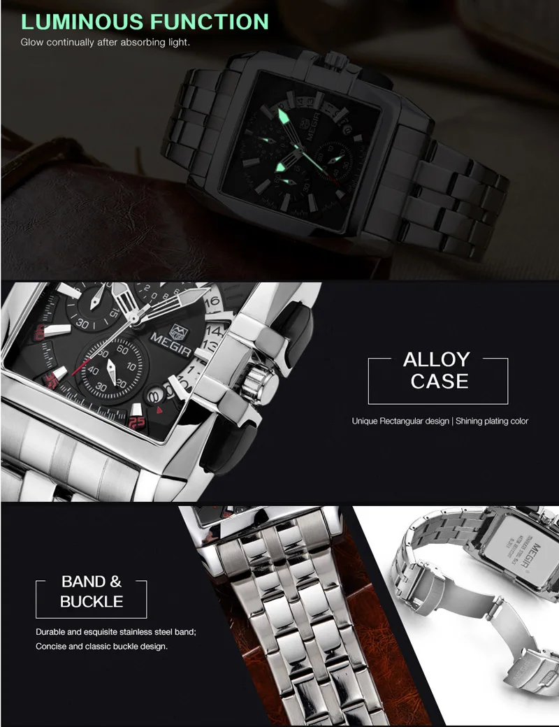 Мужские кварцевые часы MEGIR армейские с хронографом из стали деловые новинка 2018 |