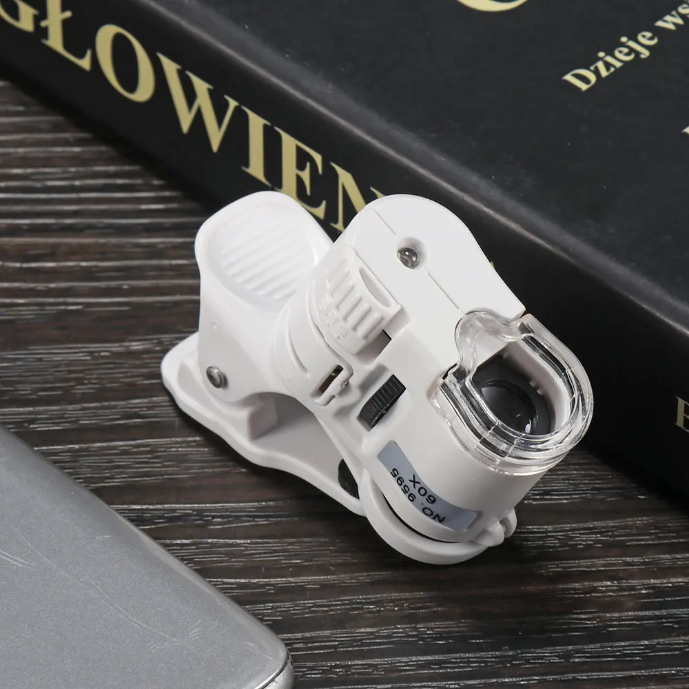 Универсальный 60X зум клип на МИКРОСКОП СВЕТОДИОДНЫЙ ультрафиолетовый свет