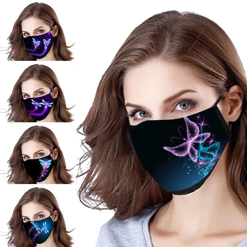 

Butterfly Printed Cotton Mask For Adult Winter Reusable Warm Ladies Face Mask Dust-proof Washing Cloth Mask For Women