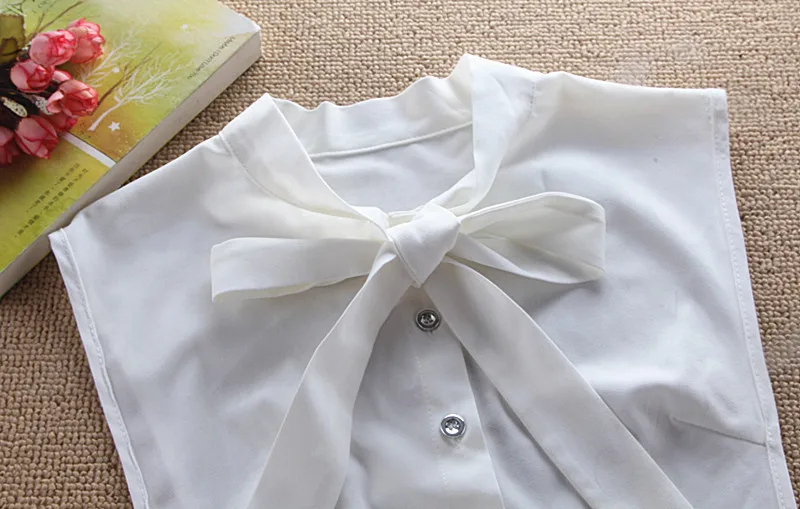 

Women Bowknots Shirt Fake Collar Tie Ladies Chiffon Detachable False Collar Lapel Blouse Top Decoration