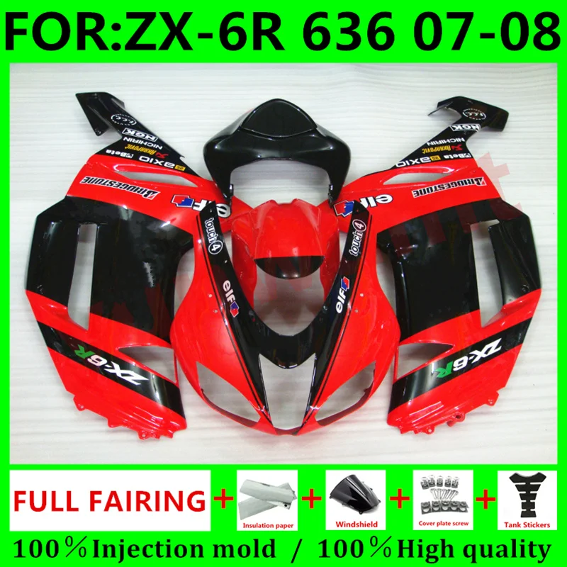 

New Motorcycle Injection mold Fairings Kit Fit For Kawasaki Ninja ZX-6R ZX6R 636 2007 2008 07 08 bodywork fairing set red black