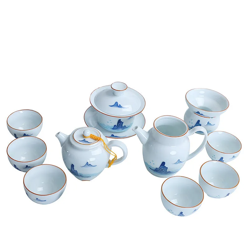 

Hand-painted relief household simple teapot cover bowl set set Kung Fu tea set ceramic business gift custom logo