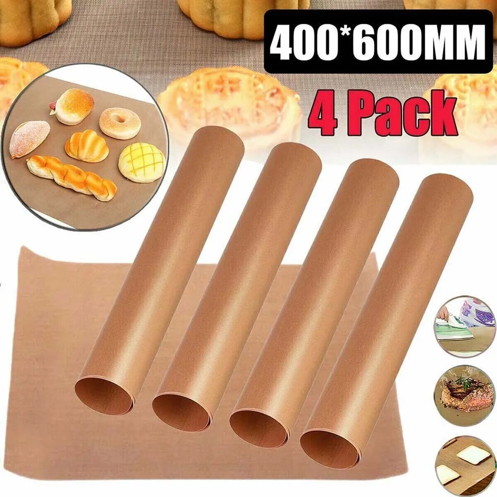 

4pcs Reusable BBQ Grill Mat Resistant Baking Pad Sheet Non-Stick Bakeware Mats Papaer Home Kitchen Baking Tools 40x30cm