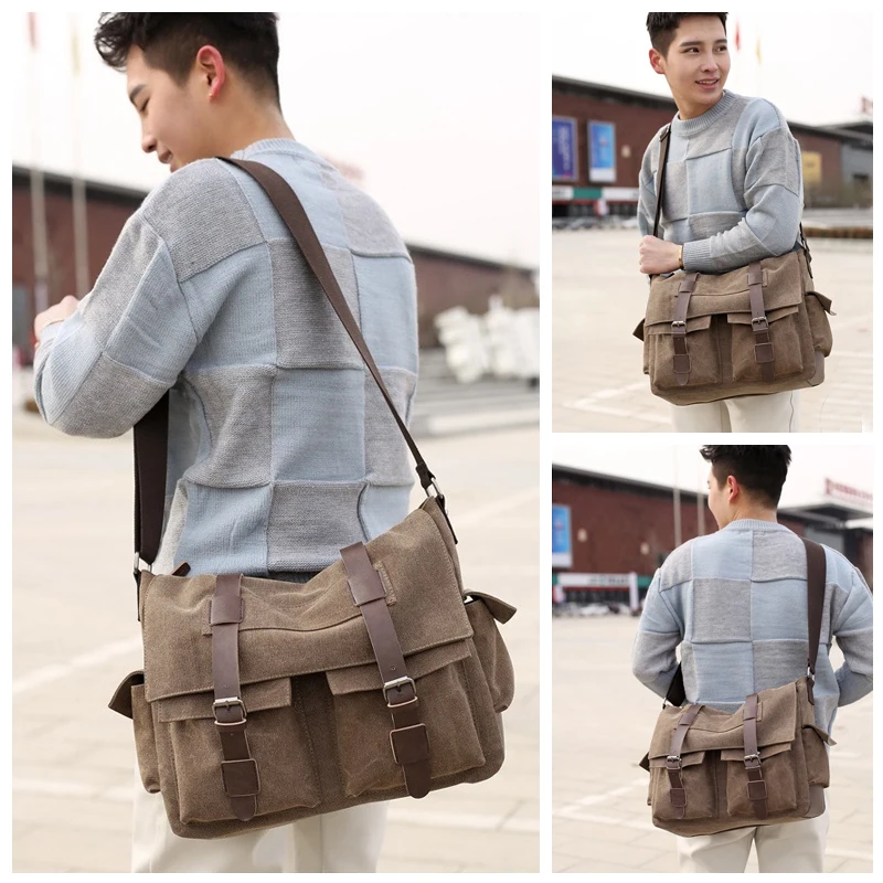 

Men Business Messenger Bags For Men Shoulder Bag Canvas Crossbody Pack Retro Casual Office Travel Bag