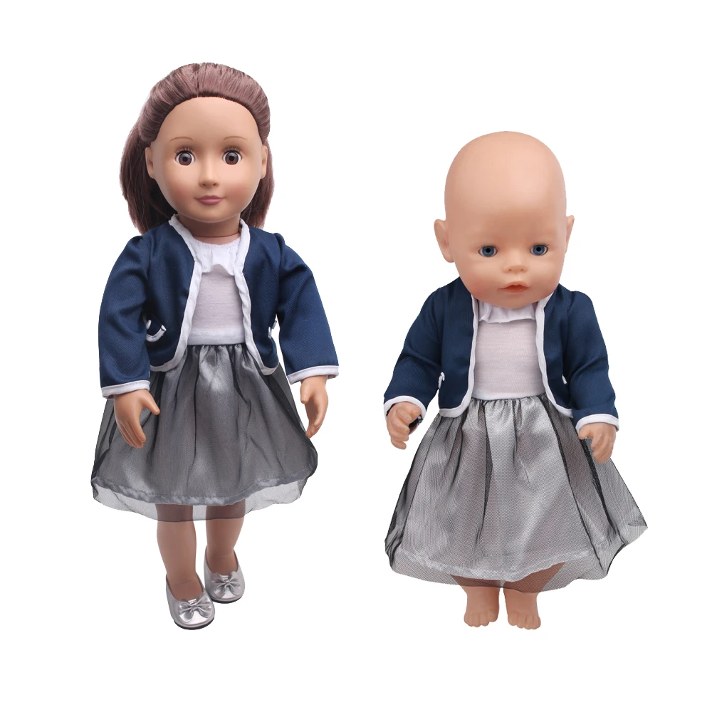 

18 Inch American Doll Girls Dress Navy Blue School Uniform Newborn Baby Toys Accessories Fit 40-43 Cm Boy Dolls Gift c361