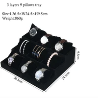high quality luxury blackgray velvet linen bracelet 9 pillows tray watch stud hand catenary jewelry tray plate holder display