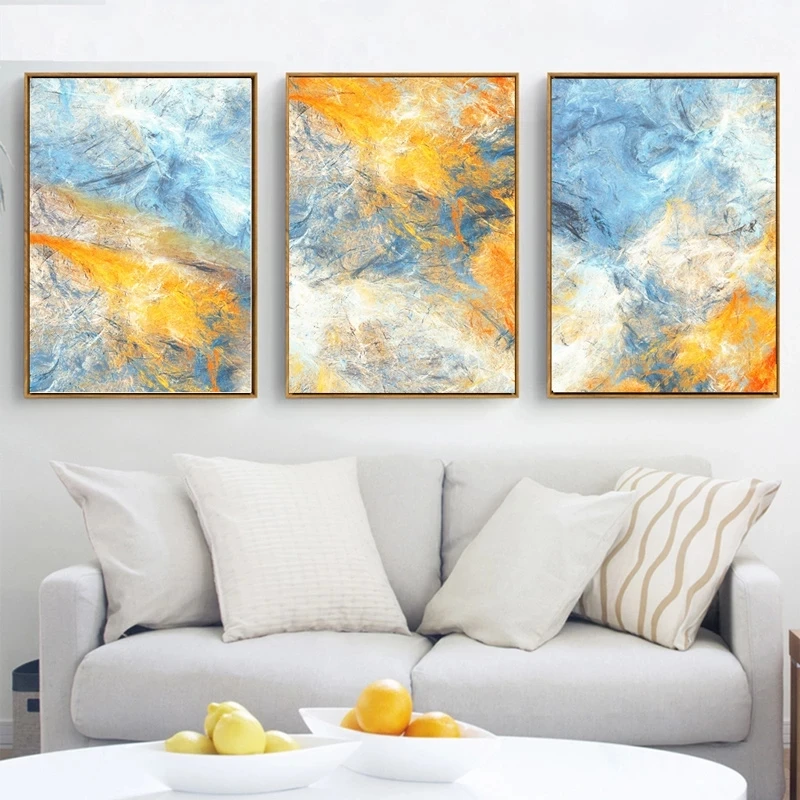 

Abstract Painting Gold and Blue Mixed Decorative Painting Poster Wall Artist Home Decoration Canvas Painting for Living Room
