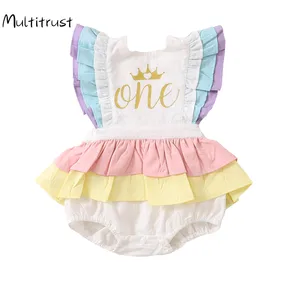 Первый наряд на Рождество для малышей, одежда на первый день рождения для девочек, милое многослойное Боди без рукавов, одежда для маленьких девочек, радужная одежда