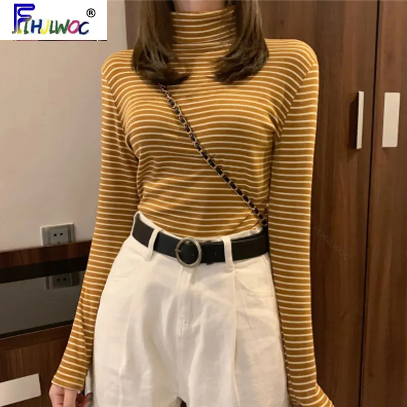 

Female Knitted Sweaters Pullovers Winter Basic Tops Women Preppy Style Long Sleeve Slim Fitted Cute Knit Striped Sweater 2203