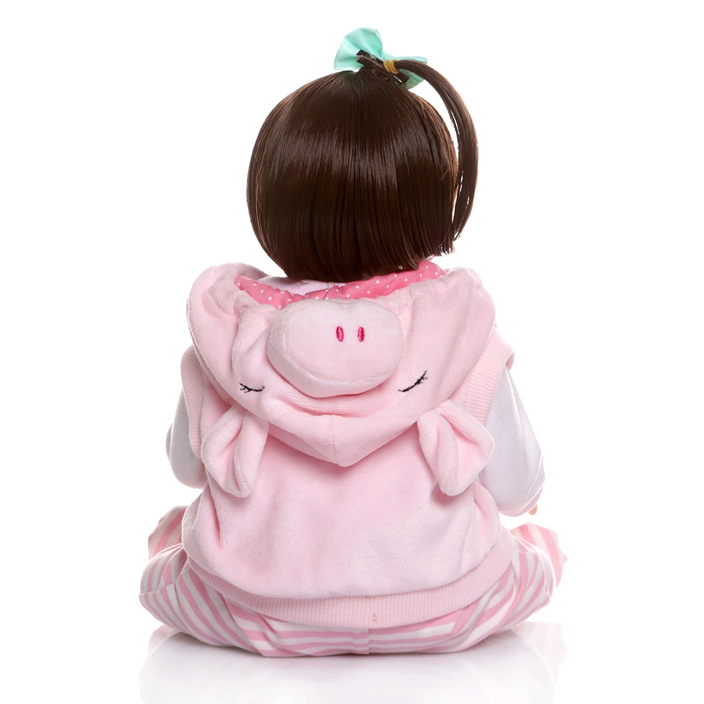 Полностью силиконовая кукла Новорожденный 48 см девочка с розовым свиным платьем