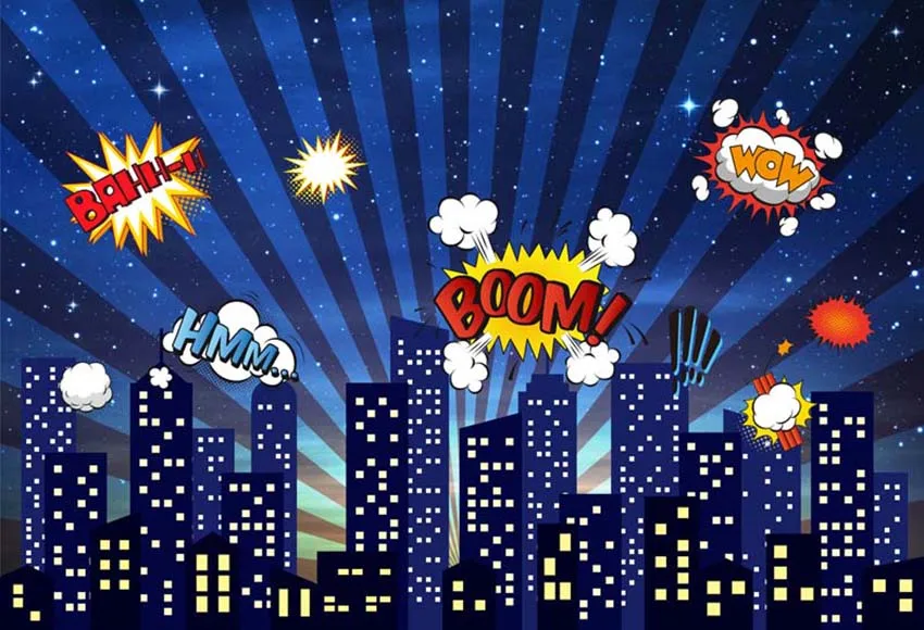 Фотозадник для дня рождения мальчика Superhero City Building от Avezano для фотостудии.