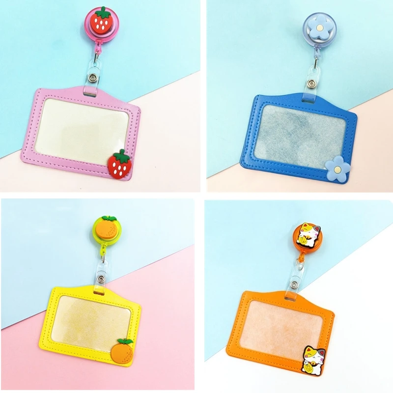 С рисунками фруктов лягушка PU персонал работает держатель для карт с выдвижной