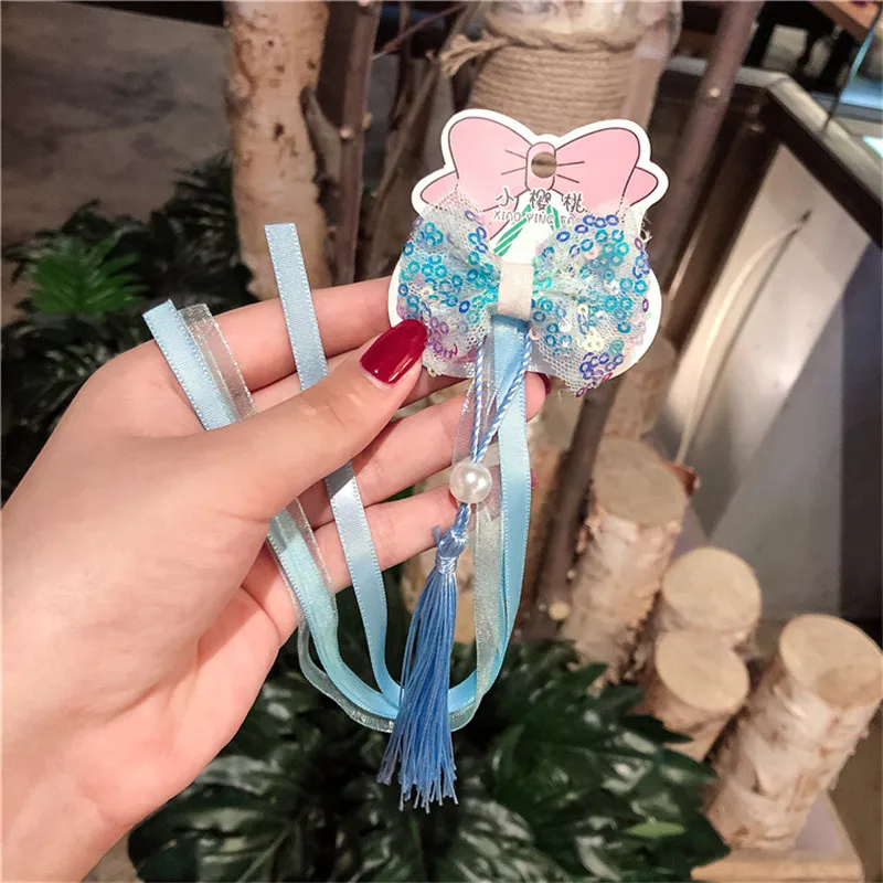 Children Ribbon Bow Hairpins Cute Glitter Princess Hair Clips Hair Accessories For Girls Barrette Party Headwear Birthday Gift