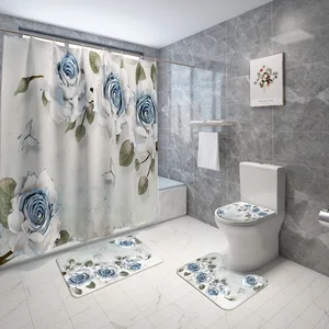 floral europe style home decor toilet mat bath mat and shower curtain set bathroom carpet set non slip bathroom foot mat free global shipping