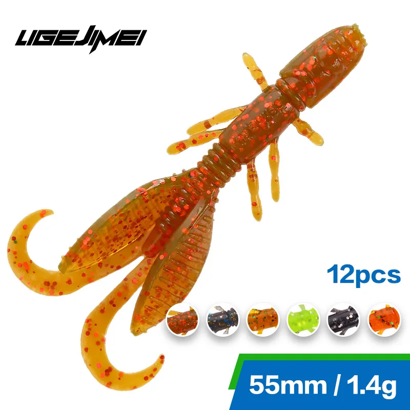 

12pcs/Lot Soft Lure 55mm 1.4g Shrimp Lure Worm Fish Bait Fishing Lure Set Isca Artificial Swimbait wobler Fishing Kit Soft Bait