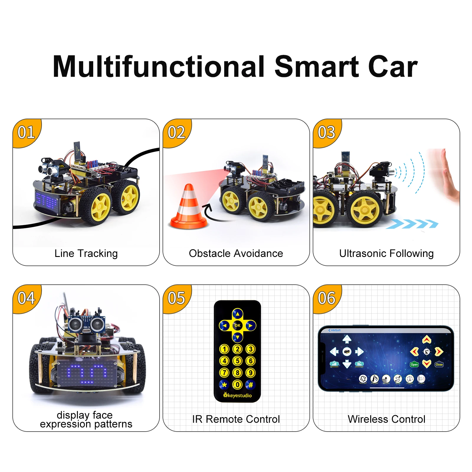 Keyestudio 4WD Multi BT Robot Car Kit V2.0 W/LED Display For Arduino Robot Kit DIY Electronic Kit/Programming Car Kit  Kids Toys
