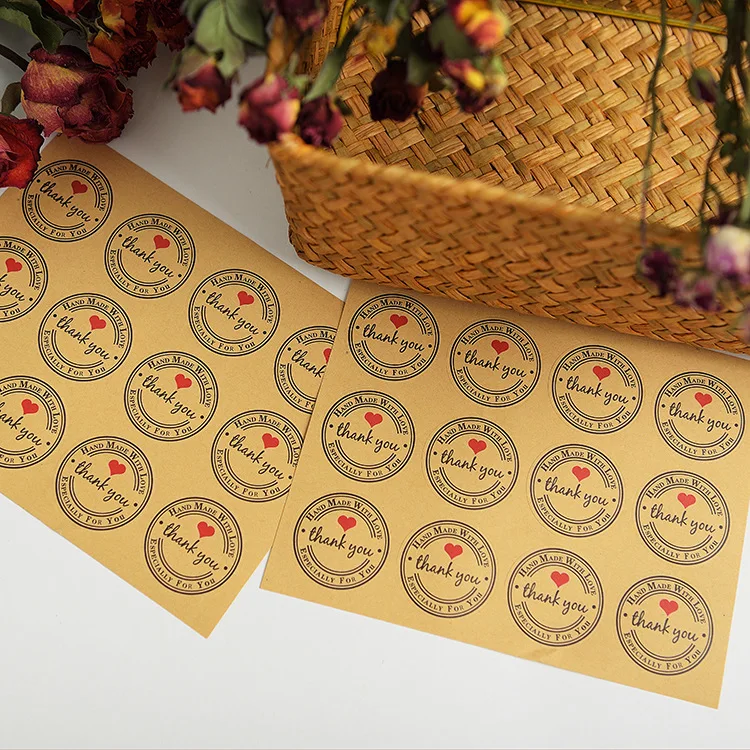 48 шт ручной работы wtih Красное сердце с надписью Love Thank you круглые Скрапбукинг Бумажные этикетки печать стикер DIY Подарочный стикер