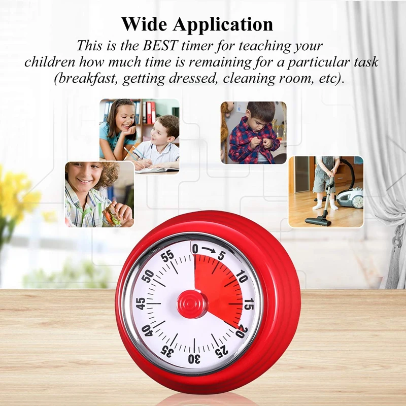 

60 Minutes Mechanical Timer-Magnetic Visual Countdown Timer with Alarm for Kitchen Cooking Baking Sports Kids(Red)