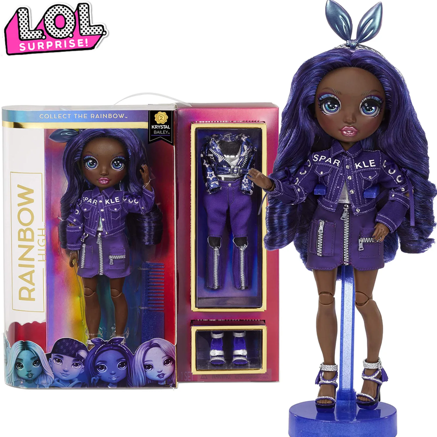 

New 11-Inch Rainbow High Krystal Bailey Indigo Dark Purple Cute Fashion Doll Accessories Toys Lol Surprise Dolls Kids Toys Girls