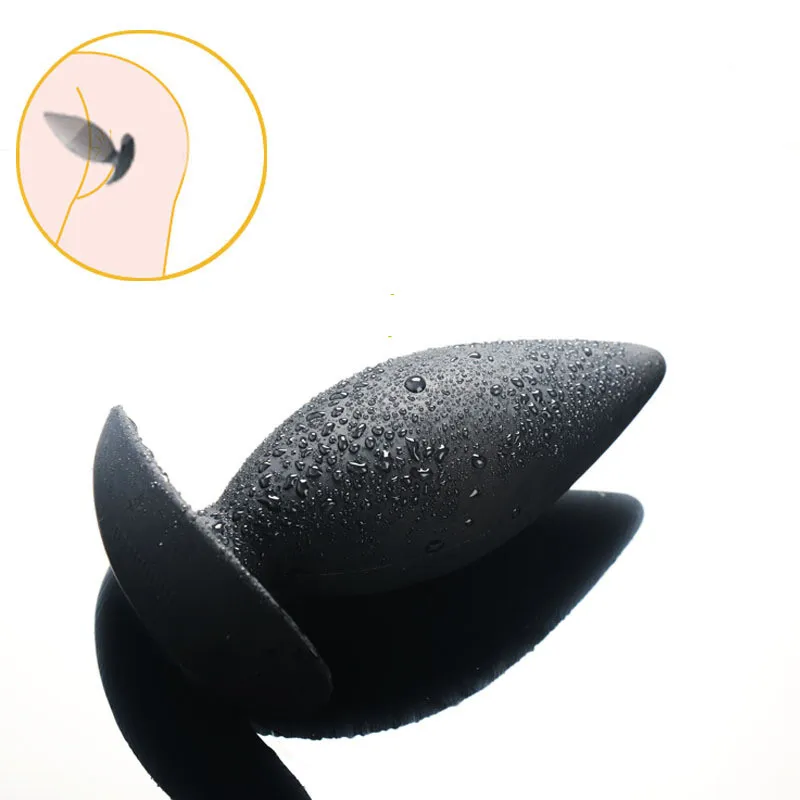 Большая силиконовая Анальная пробка расширитель черная гладкая с 6 размерами