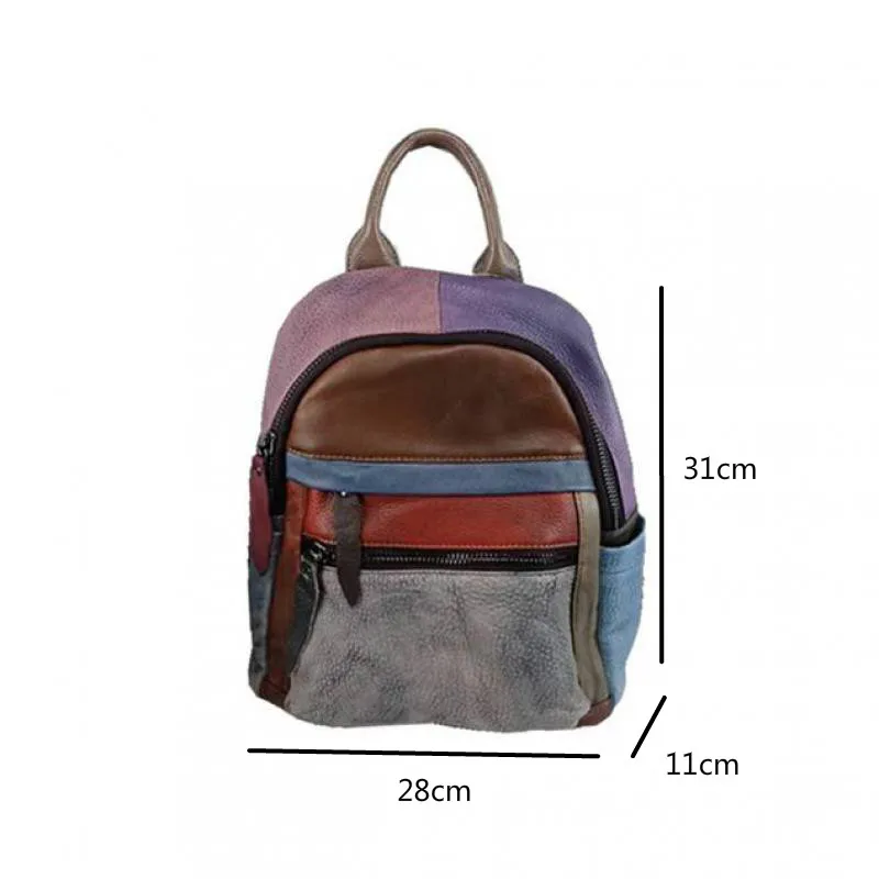 

YourSeason Ladies Retro Cowhide Shoulder Bags 2021 Vintage Panelled Color Stitching Women Mini Travel Backpack Random Color
