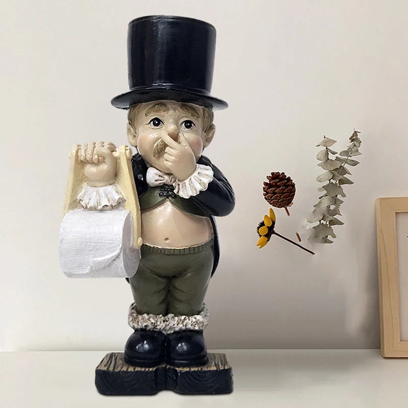 Toilet Butler with Roll Paper Holder Resin Ornament for Bathroom Super Cute ANDF889