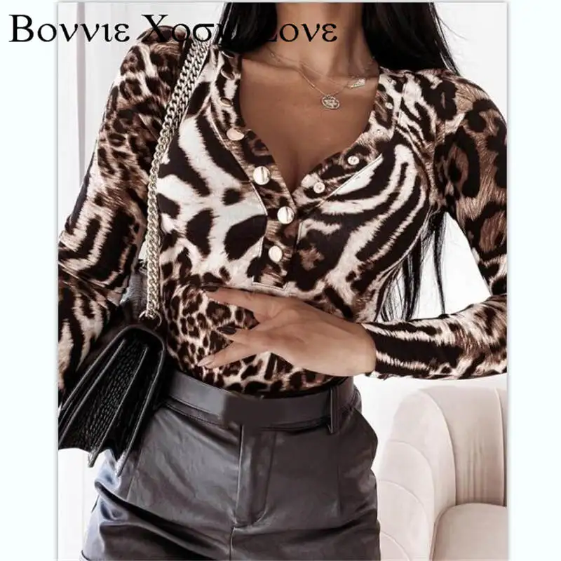 

Cheetah Print Button Design Long Sleeve Bodysuit