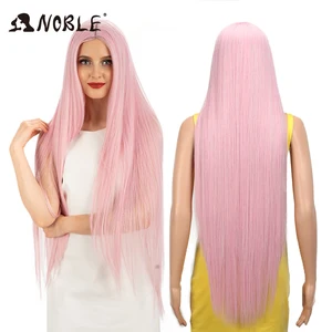 Благородные косплейные парики для чернокожих женщин, Длинные прямые синтетические волосы на шнурке, 38 дюймов, розовый блонд, блонд, парик из синтетических кружев