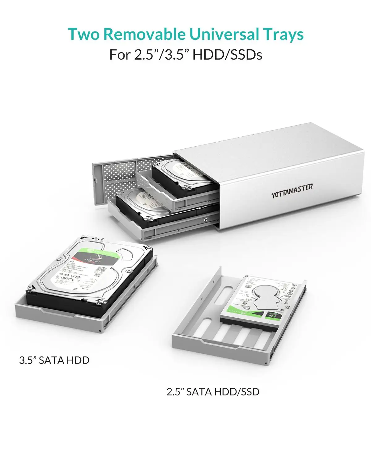 Yottamaster Алюминий 2 Bay 5 &quot/3 5&quot USB3.0 Корпус внешнего жесткого диска SATA3.0 Поддержка 2x10
