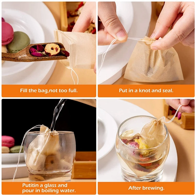Bolsitas de t&eacute; biodegradables, bolsa de t&eacute; ecol&oacute;gica con cord&oacute;n, filtro de bolsas de t&eacute; para hojas sueltas/t&eacute;/hierbas en polvo, 1000 Uds.-3