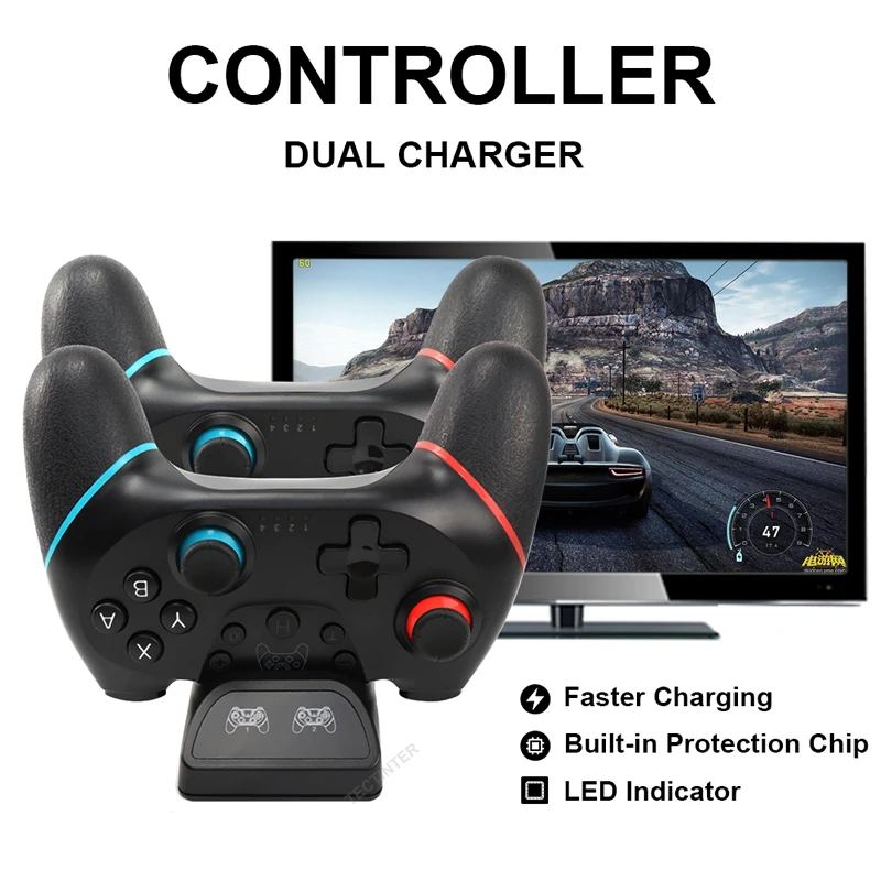 For NS Dual Charger for Switch Pro Wireless Gamepad Controller joystick Charging Dock Stand Station Accessories | Электроника