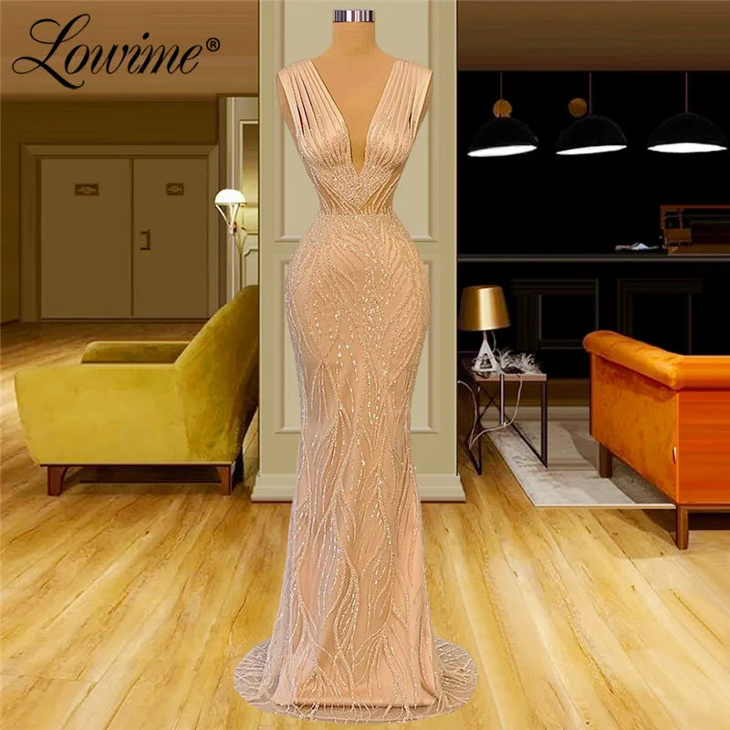 

Женское платье-Русалка Lowime, длинное платье с V-образным вырезом, расшитое бисером, в арабском стиле, для выпускного вечера, на заказ, 2021